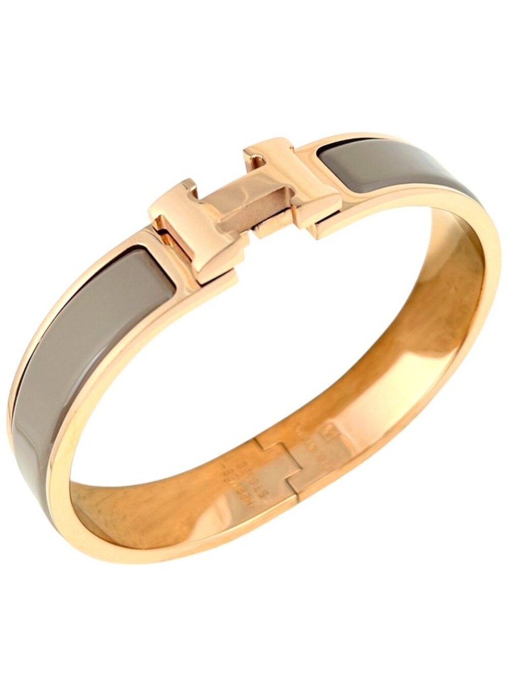 Hermes Clic H Bangle Enamel Bracelet Clac Gold Plated Brown